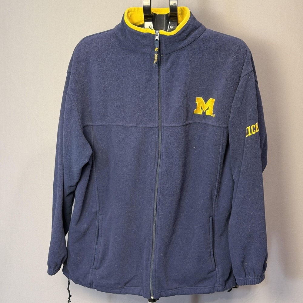 Michigan Wolverines Jacket Mens XL Blue NCAA Football Russell Athletic Fleece‎